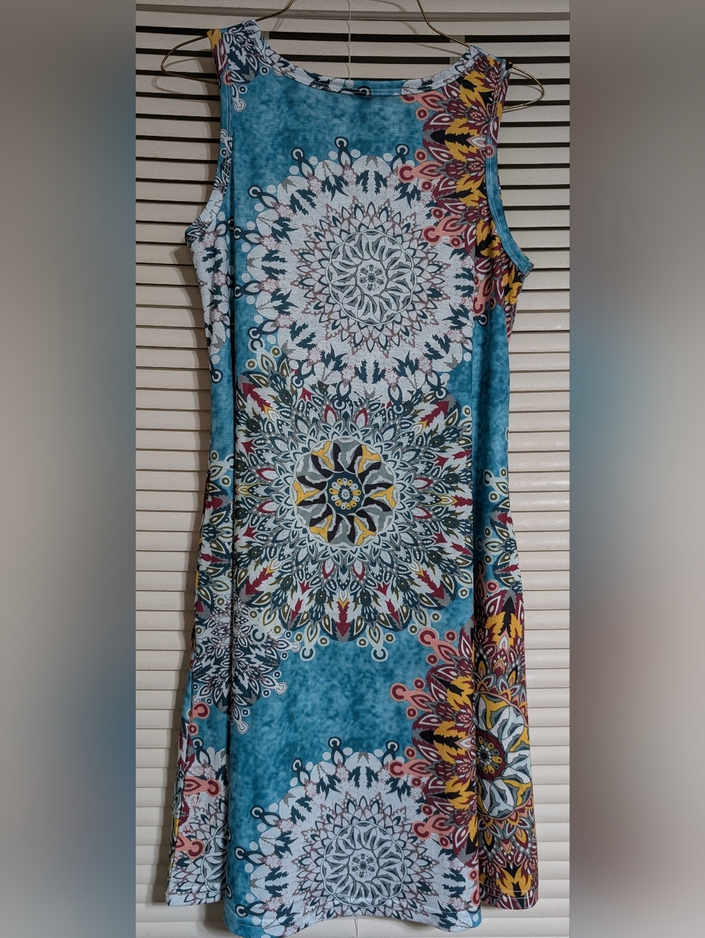 Sleeveless Mandala Print Shift Dress in Teal